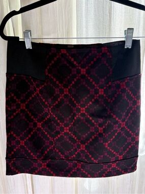 Free People Black & Burgundy Geometric Mini Skirt